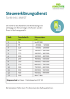 Tarifblatt für das Ausfüllen der Steuererklärung
